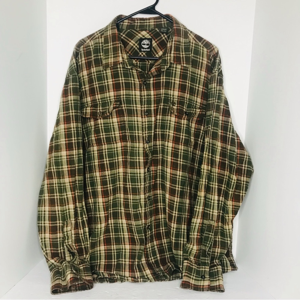 Timberland Plaid Flannel Long Sleeve Button Front Shirt Cotton Mens 2XL XXL